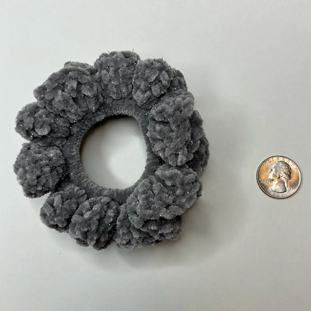 Crochet Scrunchie Oversized Hair Tie Set of 2 Plush Sparkle Velvet Handmade